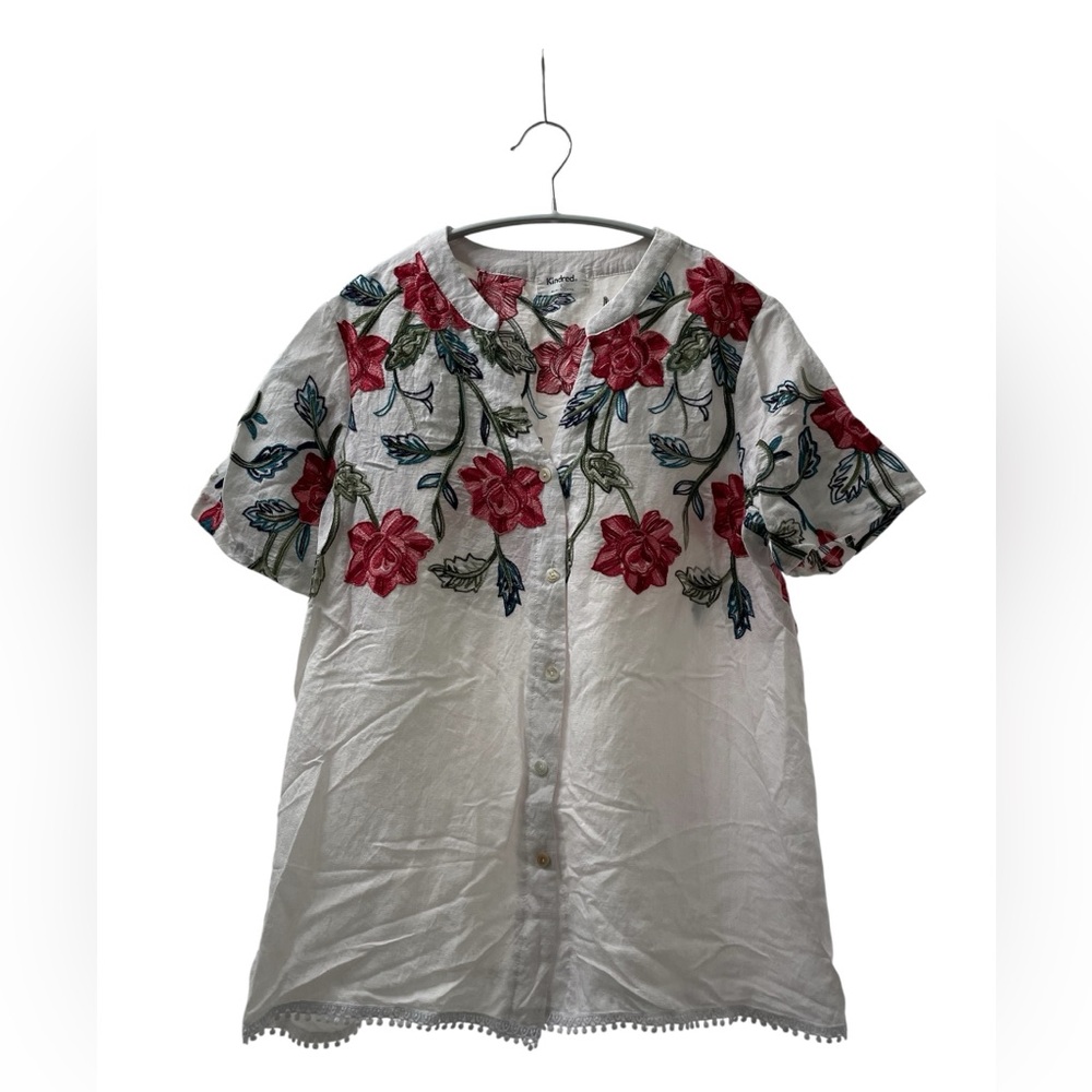 Kindred White Embroidered Button Up Top